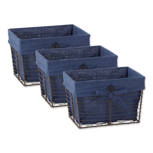 DII® Vintage Gray Wire Basket with French Blue Liner